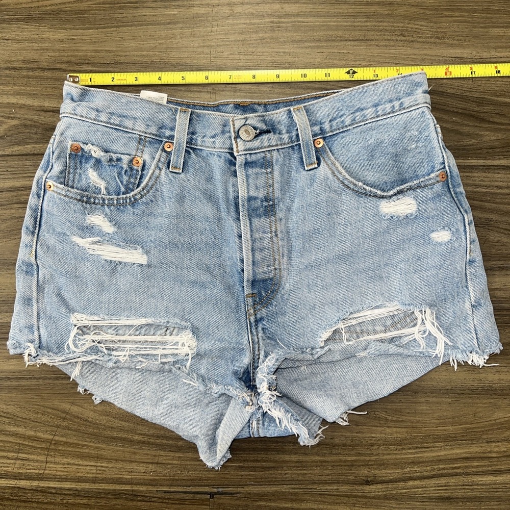 Levi's 501 Women's Blue Denim Cut Off Shorts High Rise Distressed Worn Look 30"